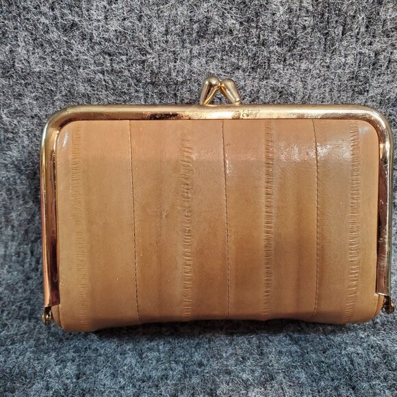 Vintage Genuine Eel Skin Wallet Carlo Amboldi 1980s Brown Snap - Picture 4 of 5